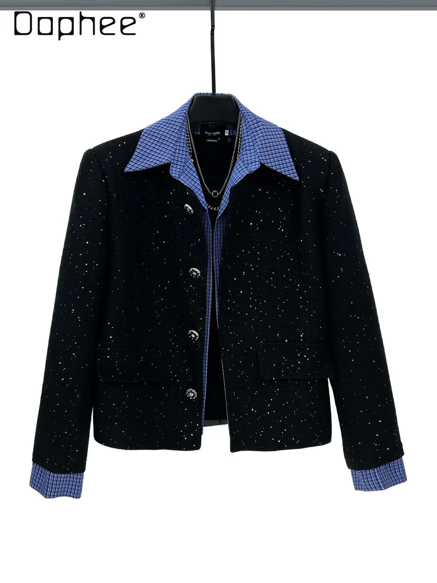 

Мужская корейская куртка-пэчворк с цветными вставками, весенняя новинка, стильная свободная повседневная куртка с пайетками и отложным воротником, короткая, трендовая