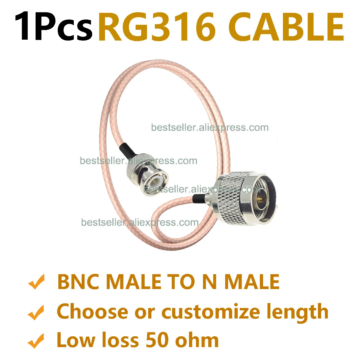 

1Pcs RG316 BNC Male to N Male RF Coaxial Pigtail Jumper Cable 50 Ohm Low Loss High Quality Connector Wire for Antenna Radio Test