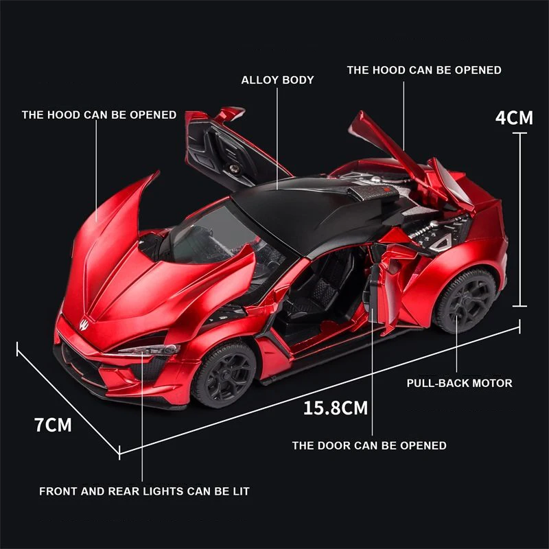 1:32 LYKAN Fenyr SuperSport Alloy Metal Diecast Cars Model Toy Car Vehicles Pull Back Sound and light For Children Boy Toys gift