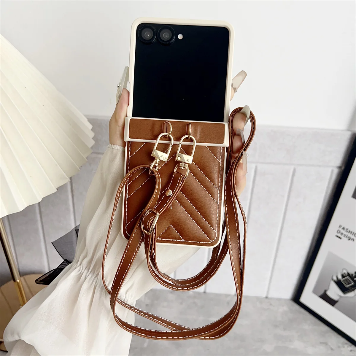 Umhängetasche Lanyard Leder Handyhülle für Samsung Galaxy Z Flip 7 FE 6 5 4 3 ZFlip7 ZFlip6 5G Hartschale Scharnier Schutzabdeckung