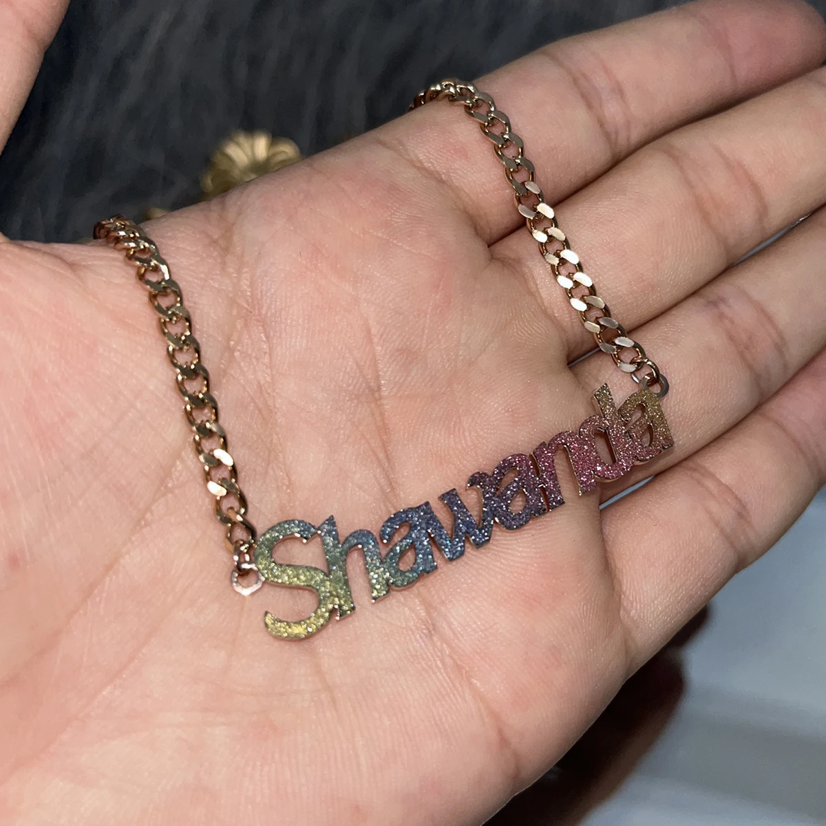 Custom Name Necklace Name Necklace Colorful Sticker Pendant Stainless Cuban Chain Choker Personalized Jewelry Gift