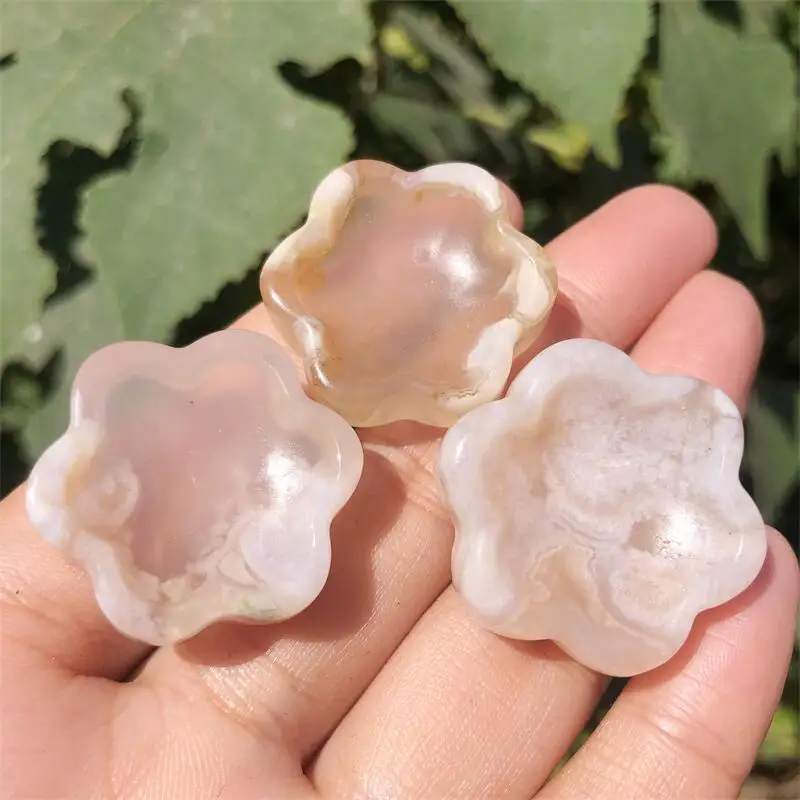 5PCS Natural Flower Agate Mini Bowl Crystal Carving Healing Energy Stone Fashion Home Decoration Cute DIY Gift 28x27x8mm