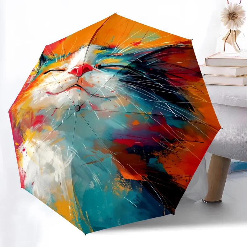 

1pc Automatic Open/Close Umbrella with 8-Rib Heavy-Duty Windproof Frame, Automatic Folding Compact Travel Umbrella for Men & W