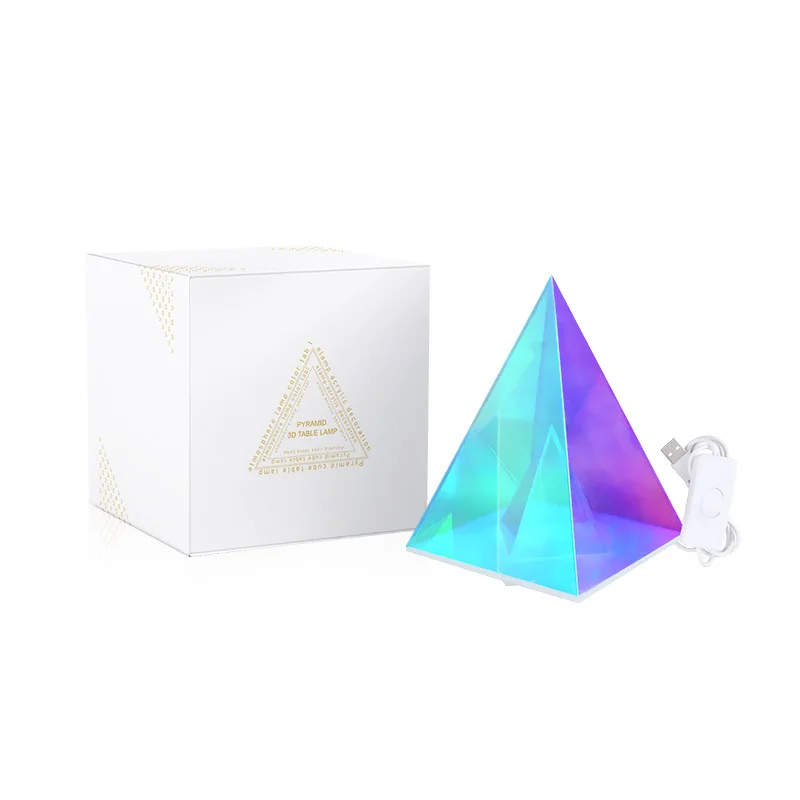 Creative Acrylic LED Bedside Night Light Triangle Pyramid Table Lamp for Living Room Bedroom Rubik\'s Cube Color Indoor Lamp