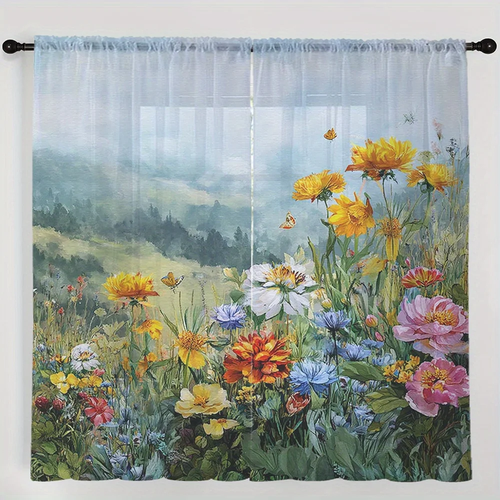 Decorative Floral Botanical Curtains Watercolor Meadow Print Window Curtains Panel for Bedroom Living Room Spring Garden Home
