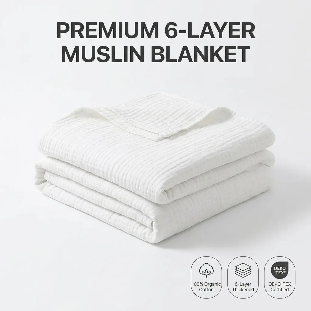 White Muslin Home Throws 100% Cotton 6-Layer Gauze Blanket Soft Breathable Muslin Throw for Hotel Spa and Home Decor
