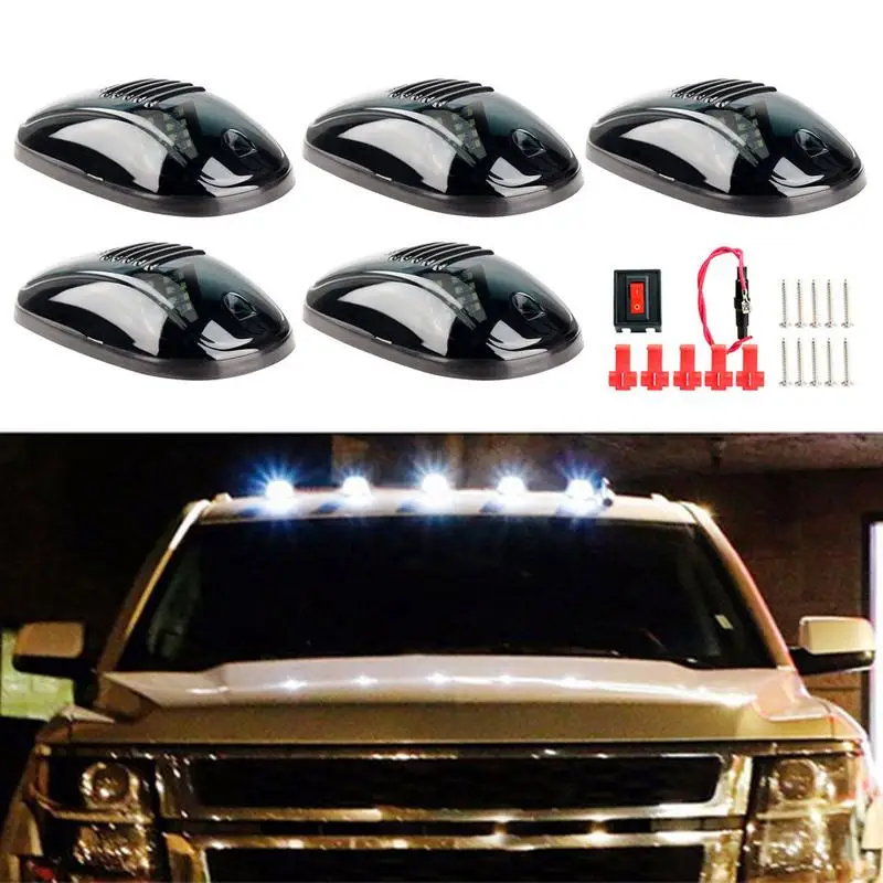 LED Cab Lights 5Pcs Waterproof LED Roof Lights High Visibility LED Marker Lights Easy Installation No Drill Cab Markers For Car