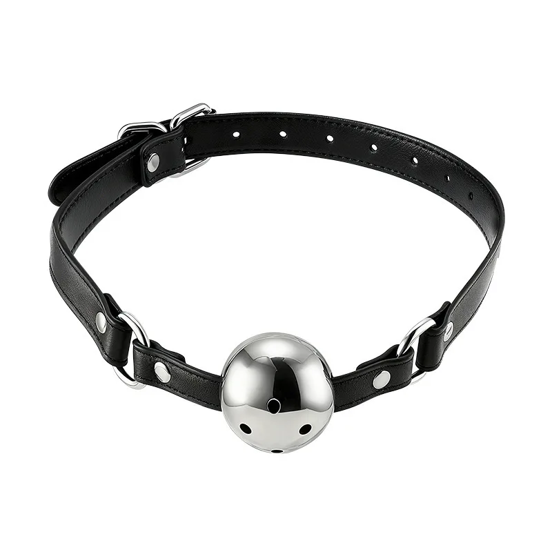 Premium Breathable Metal Ball Gag with Holes Adjustable Leather Strap Open Mouth Restraint BDSM Bondage Fetish Toys for Couples