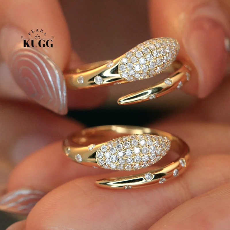 

KUGG 100% кольца из желтого золота 18 карат, модный стиль INS, 0,40 карата, обручальное кольцо с настоящим натуральным бриллиантом для женщин, высокие свадебные украшения