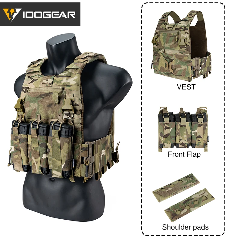 IDOGEAR Tactical FCSK 3.0EX Plate Carrier MOLLE  Vest  With inner Plates with Triple Magazine Pouch For 5.56mm Shoulder Pads