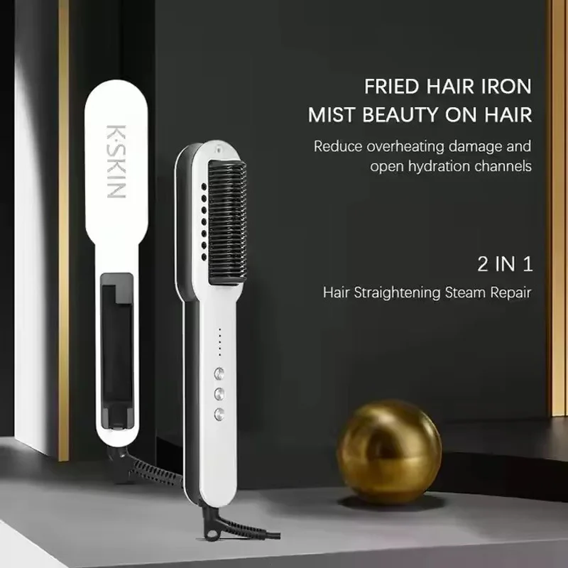 Beauty Salon Hair Straightener Comb Brush Fast Heating Spa Anti-Scald Hair Steamer Nano Spray Straightening Flat Curling Irons