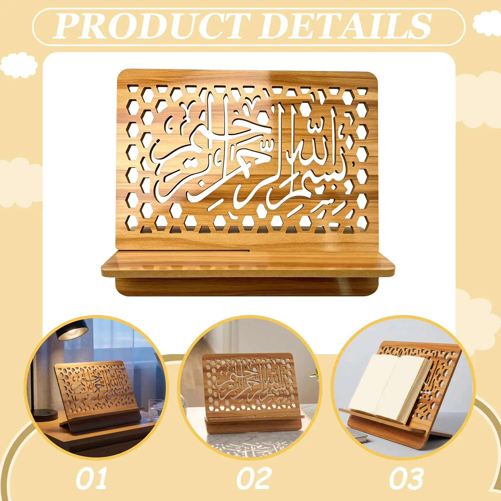 Wooden Hand-Carved Bible Quran Stand Book Holder Stable Anti-Slip Deep Groove Display Rack for Home Prayer Reading