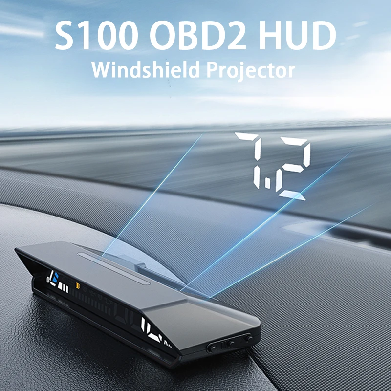 

S100 Car HUD OBD2 Multifunctional Head Up Display Speedometer Windshield Projector Tachometer Fuel Consumption Slope Meter