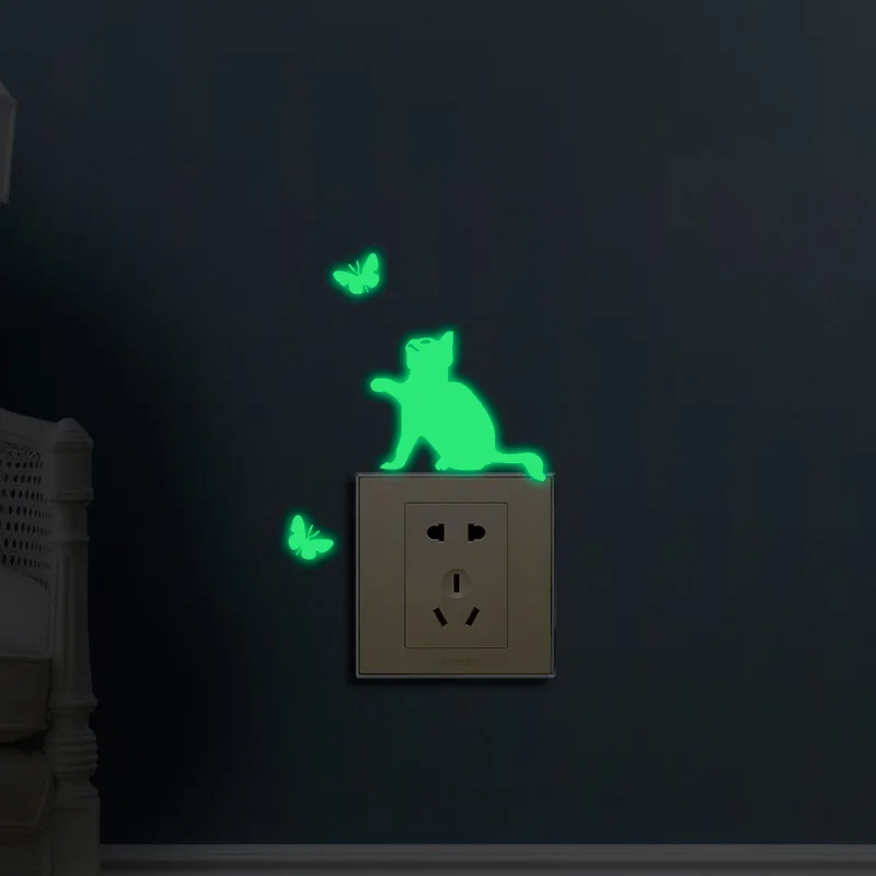 Lichtgevende Cartoon Schakelaar Sticker Glow in the Dark Cat Sticker Fluorescerende Fairy Moon Stars Sticker Kinderkamer Decoratie