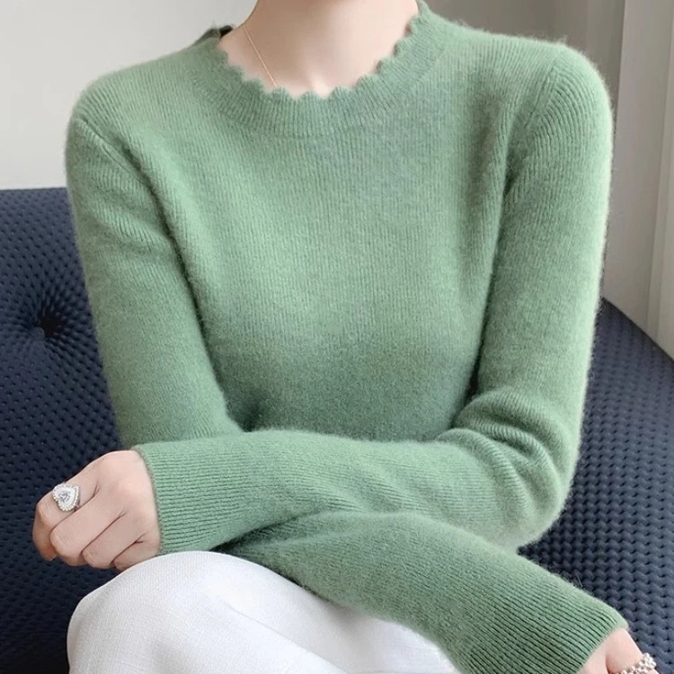 

2025 autumn winter Lace crew neck knitted bottoming shirt women's casual slim sweater long-sleeve inner top gentle wind sweaters