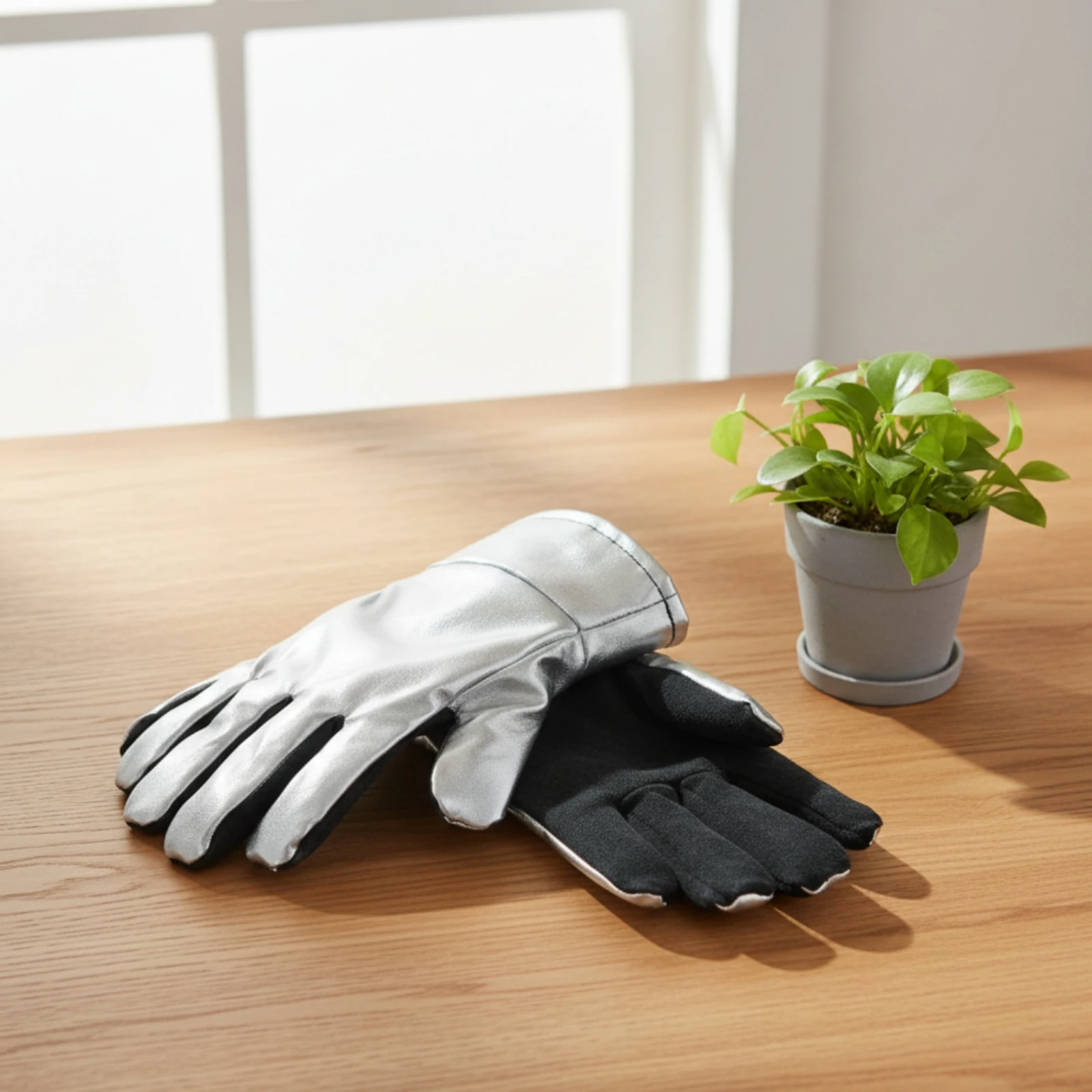 Five-Finger Heat Glove Fireproof Fire-Resistant Work Glove Oven Gloves with Extended Cuff Insulated for Outdoor Camping