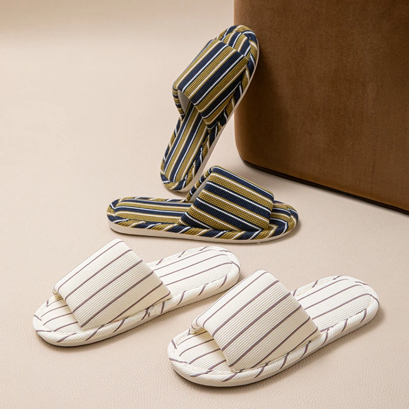 Stripe Platform Women Slippers Home Spring Summer Linen Flexible Shoes Girls Casual Indoor Slides Couple Soft Non-Slip Silent image 5