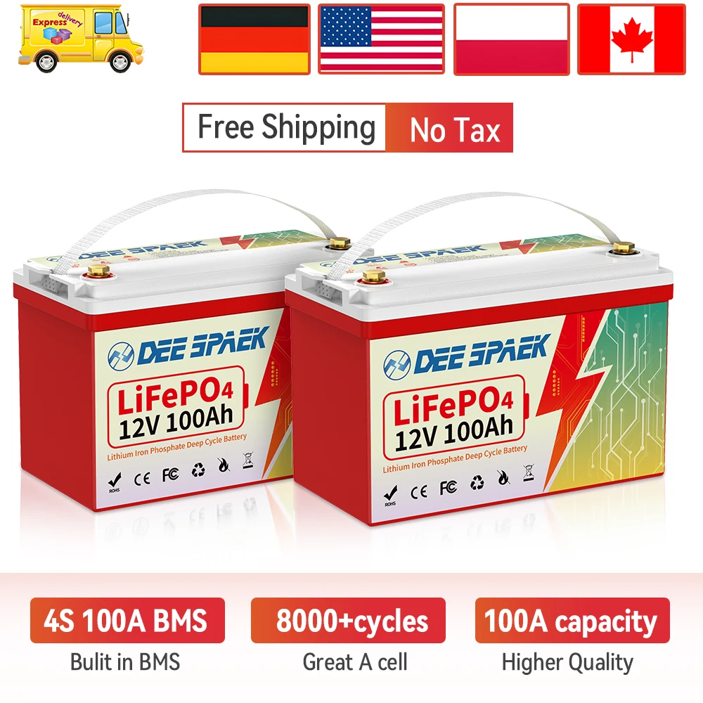 Lithium Battery 12V 100Ah LiFePO4 Battery With BMS Deep Cycles Energy Storage Batteries For Home RV Solar Marine Campers Scooter