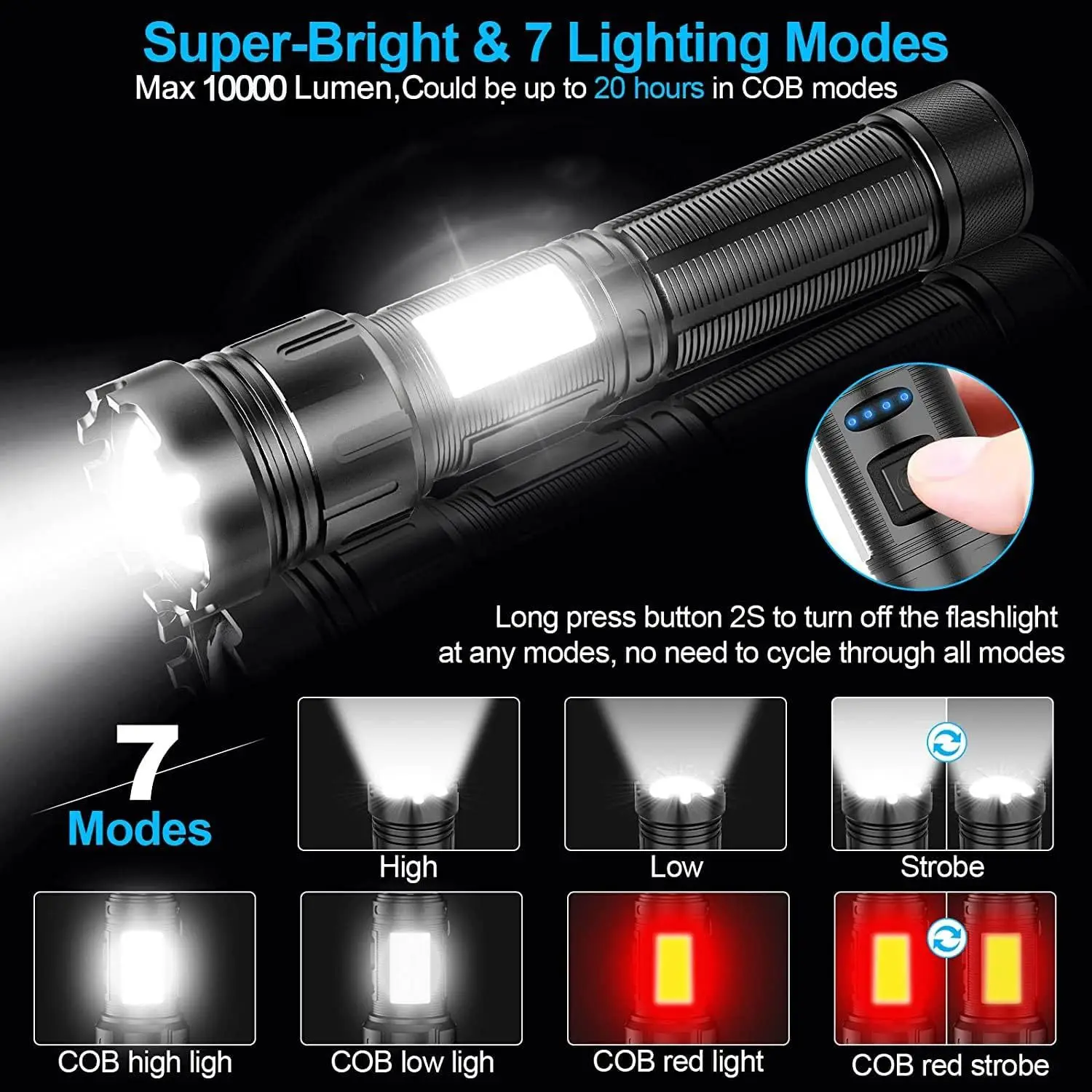 

Outdoor Tactical Lantern 10000mAh High Power LED Flashlights Type-C Rechargeable LED Torch 3000M Ultra Powerful Flashlight