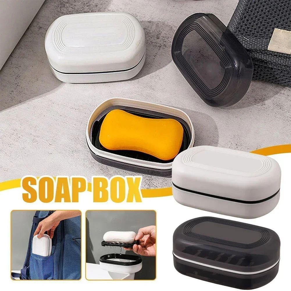 Multi-space Double Layer Design Soap Box Dish Holder Soap Case Travel White Bathroom Container Black PP Material