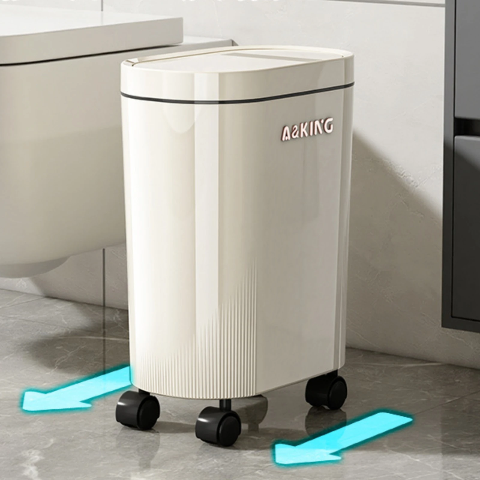 Small Bathroom Trash Can with Lid Water-Resistant Trash Can with Press Top Lid Slim Garbage Bin Modern Narrow Waste Bin