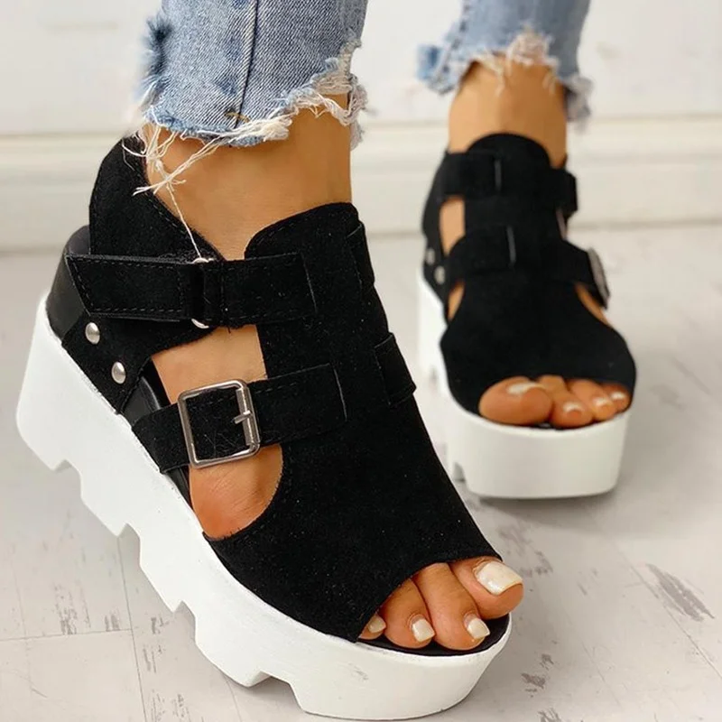 2022 Women\'s Summer Fashion Sandals Female Wedges Heel Shoes Footwear Ladies High-heeled Buckle Strap Open Toe Platform Sandels