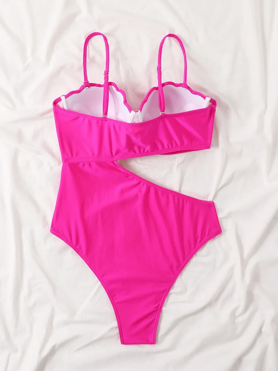 여성용 원피스 솔리드 컷아웃 수영복, 쉘 수영복, 여성 목욕 세트, 여름 비치웨어, 2024