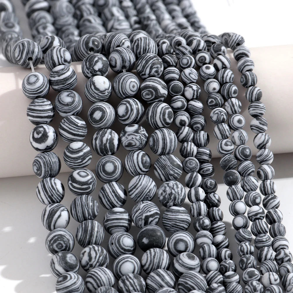 Naturstein Matt Schwarz Weiß Malachit Runde Lose Spacer Perlen für DIY Schmuck Machen Armband Halskette Handwerk Zubehör