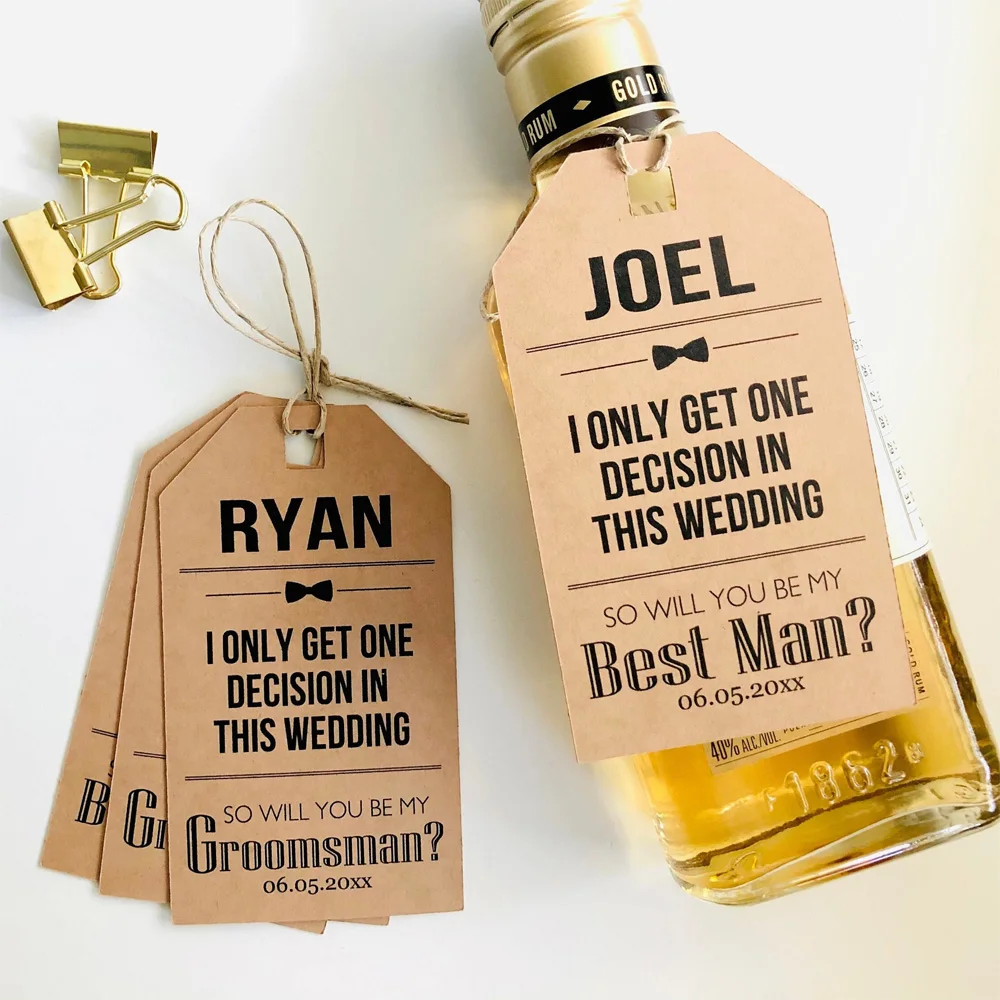 Best Man Groomsman Usher proposta Box idee per carte regalo, cartellini personalizzati per Groomsmen, divertenti etichette per le proposte dell'uomo migliore