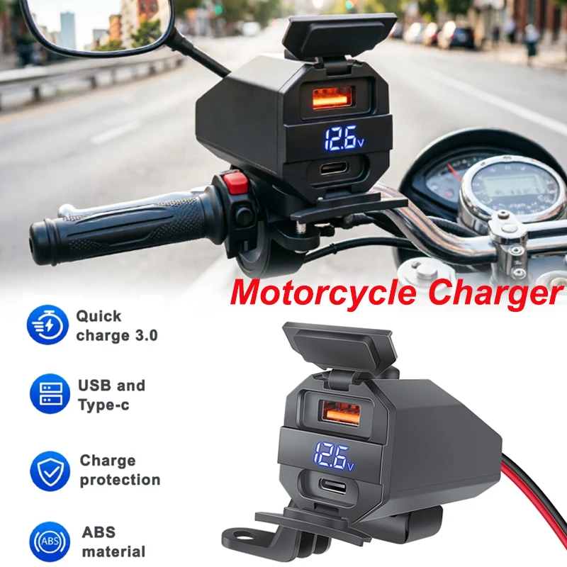 

100W Motorcycle Fast Charger PD QC3.0 Handlebar Waterproof USB Socket Charger with Digital Voltmeter Motorcycle Accessories