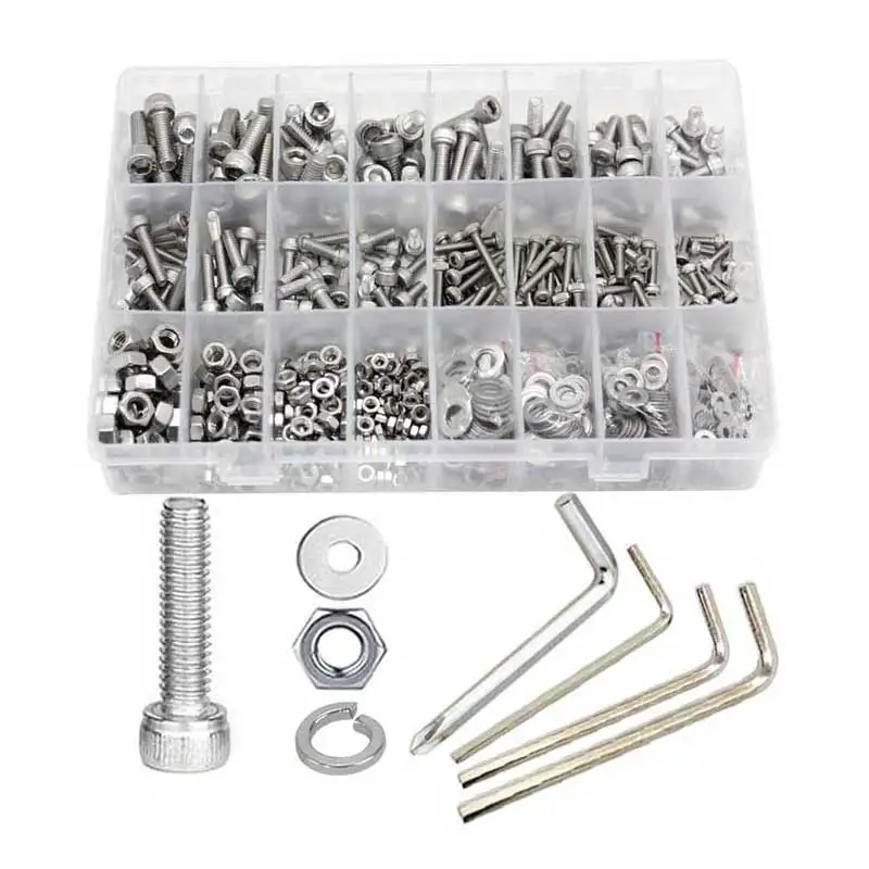 880Pcs M3 M4 M5 M6 Stainless Steel Metric Hex Socket Head Hex Socket Bolts and Nuts Set and Washers Assortment Kit  With Wrenchs