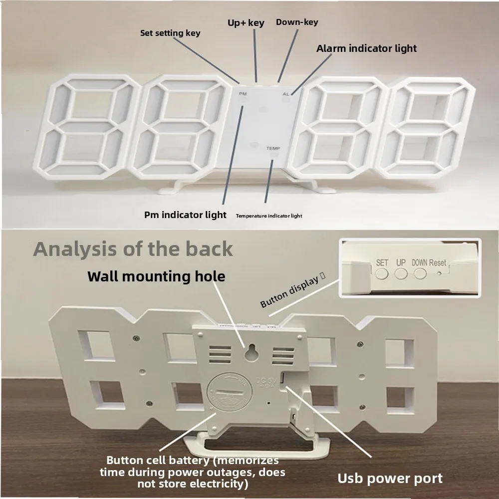 Led Digital Clock Modern Home Decoration Night Light Mode Adjustable Electronic Watch Garden Suitable for Home Wall Art Bedroom