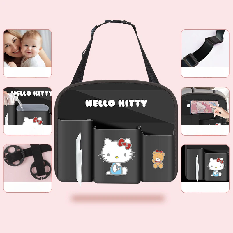 Hello Kitty Car Seat Back Storage Bag Multi-Function Folding Trash Can Female Car Seat Back Storage Box Organizer