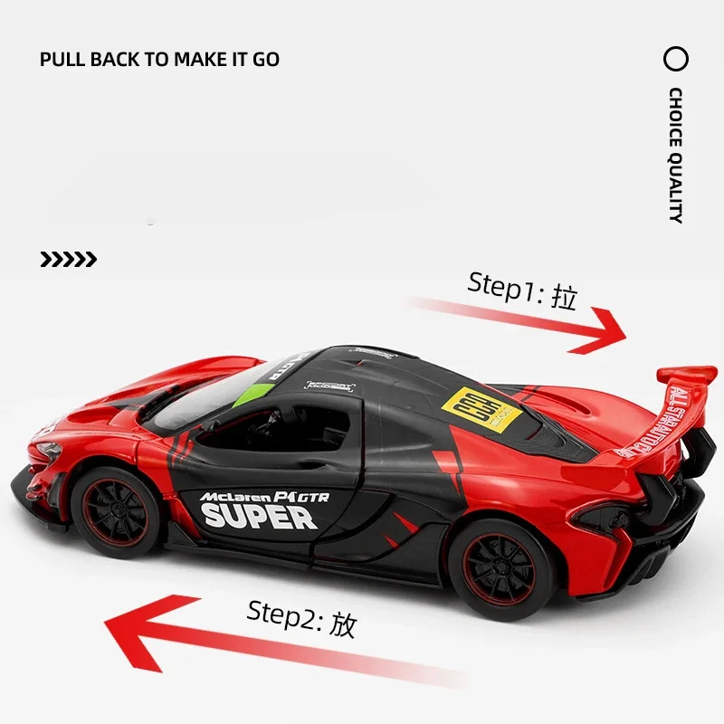 1:32 McLaren P1 GTR Supercar Alloy Car Toy Car Metal Collection Model Car Sound And Light Pull Back Toys For Children