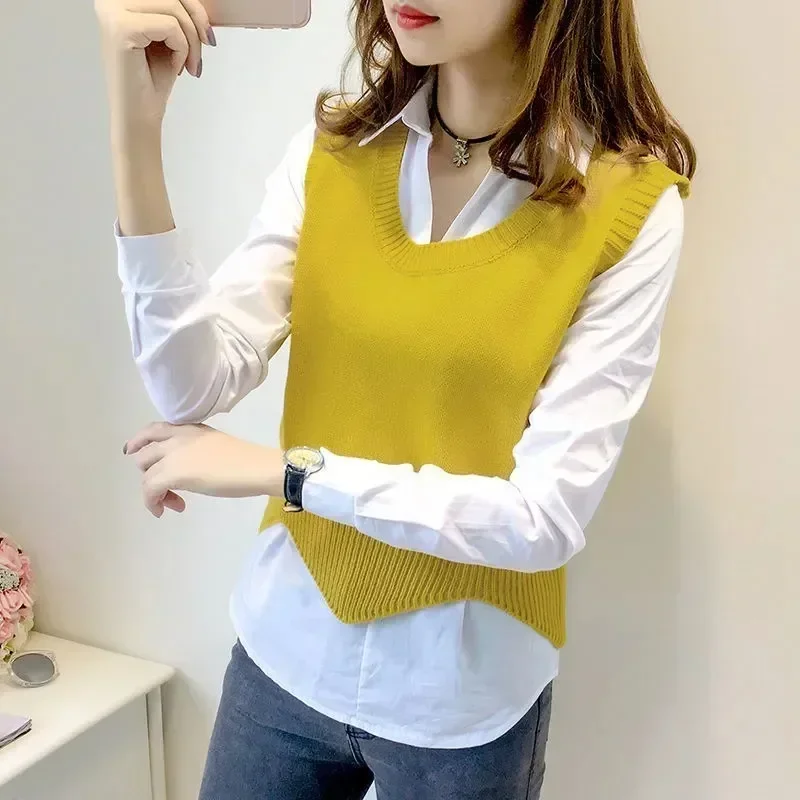 Knit Version Sleeveless Korean Female Vest Round Spring New Short Sweater Knitted Women 2021 Pullovers Autumn Casual Neck Vests