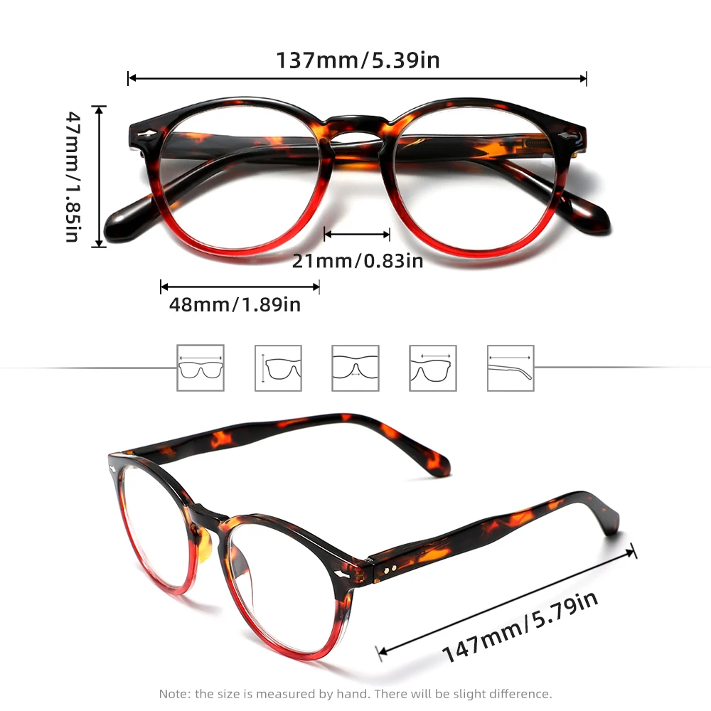 نظارات للقراءة إطار دائري الضوء الأزرق حجب طول النظر الشيخوخي نظارات مد البصر نظارات القارئ + 1.0 + 1.5 + 2.0 + 2.5 + 3.0 + 3.5 #4