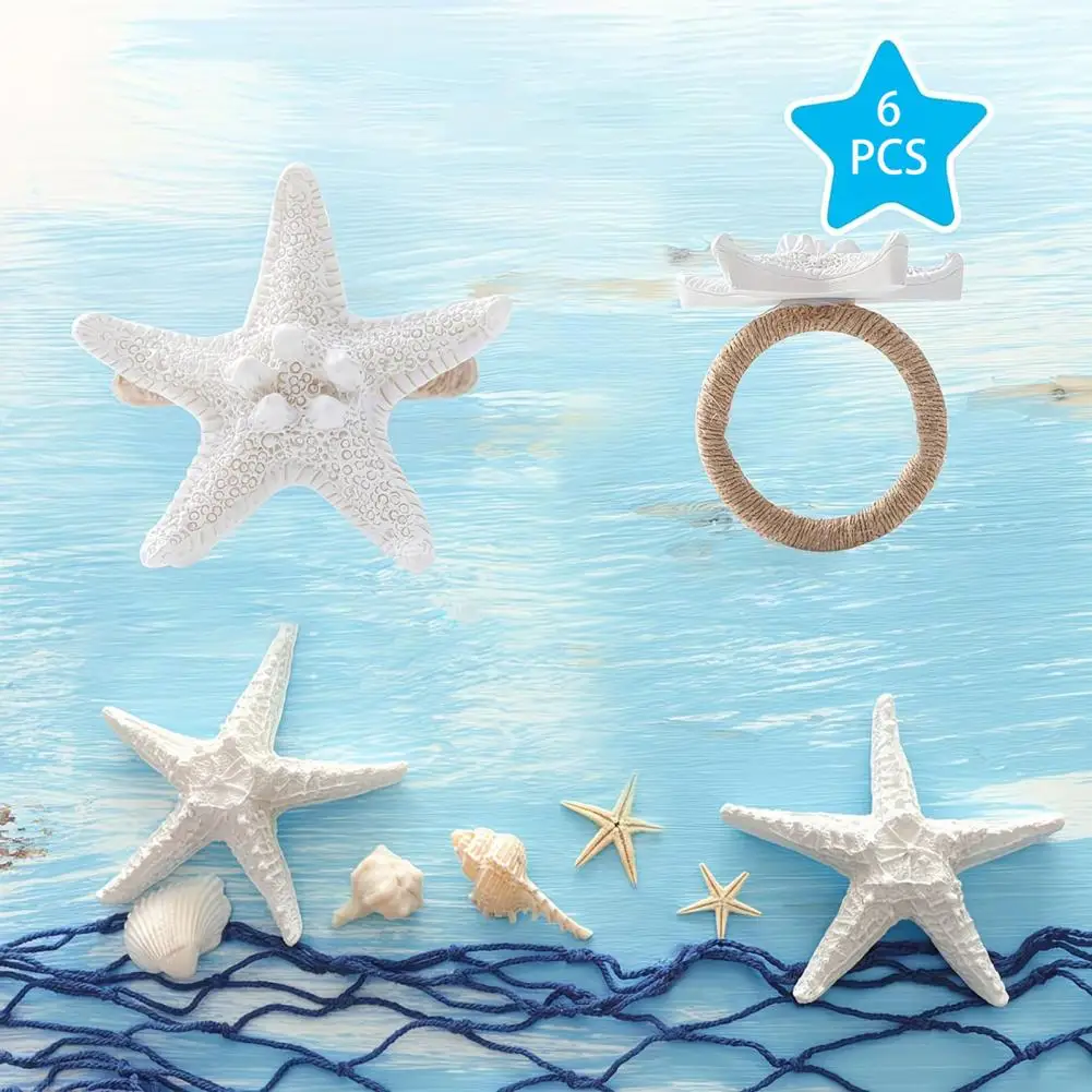 6Pcs Coastal Starfish Napkin Rings Rustic Starfish Summer Holiday Napkin Holders Seaside Party Napkin Rings for Beach House
