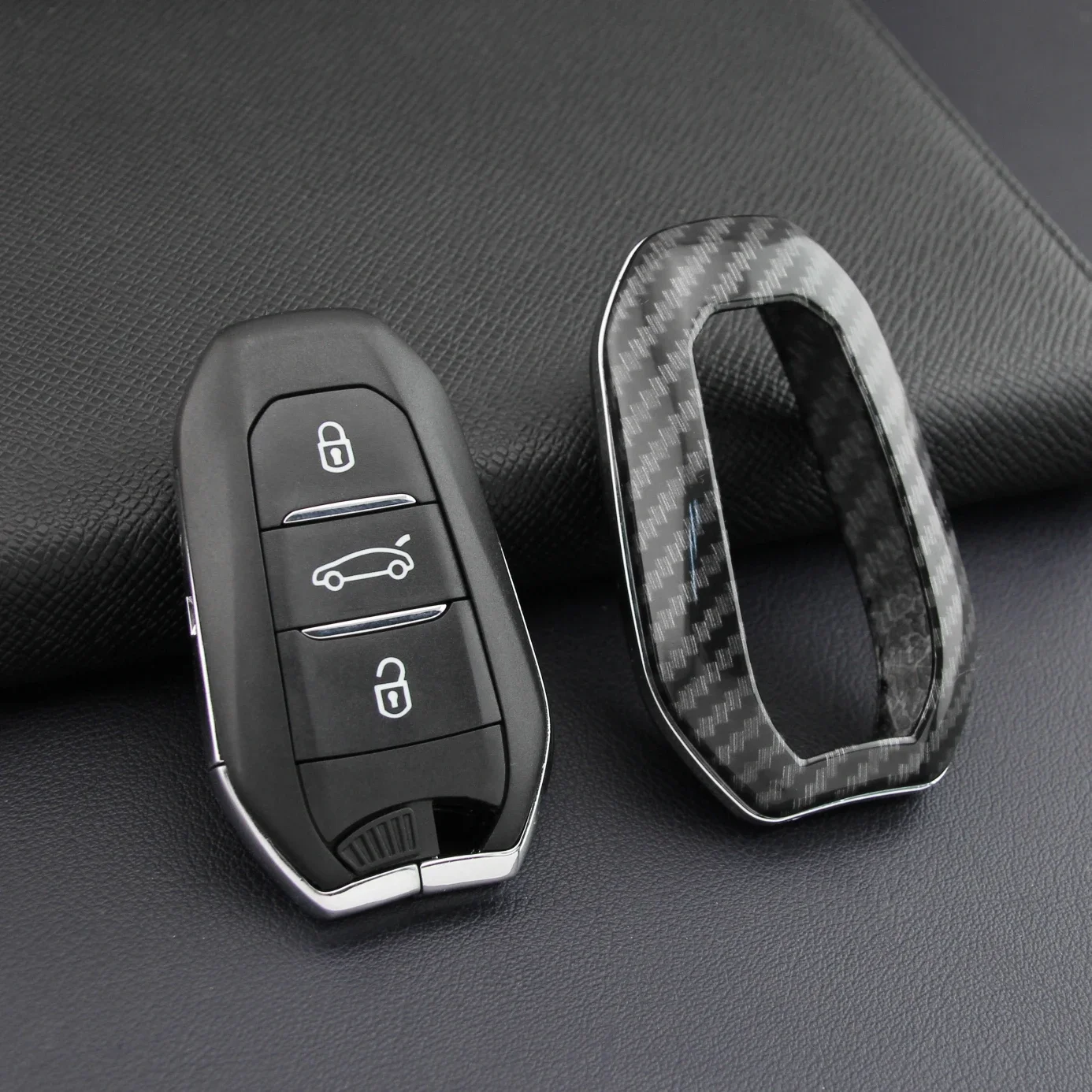 Carbon Fiber Smart Key Fob Cover Case Chain Ring For Peugeot 308 508 2008 3008 5008 Citroen C3 C5 Aircross DS 9 3 7 Crossback image 6