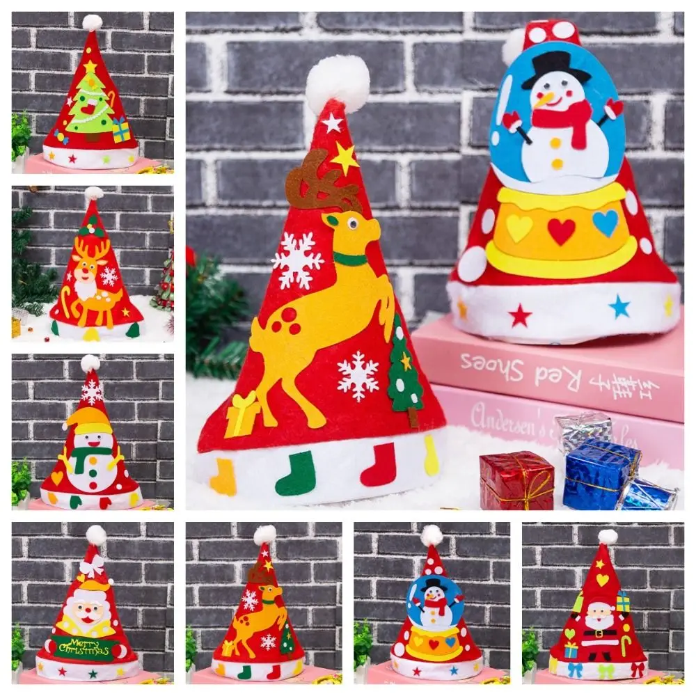 Non-woven Fabric Handmade Santa Hat Kriss Kringle Elk DIY Christmas Hat Toy Snowman Christmas Tree Kids Xmas Arts Hats Christmas