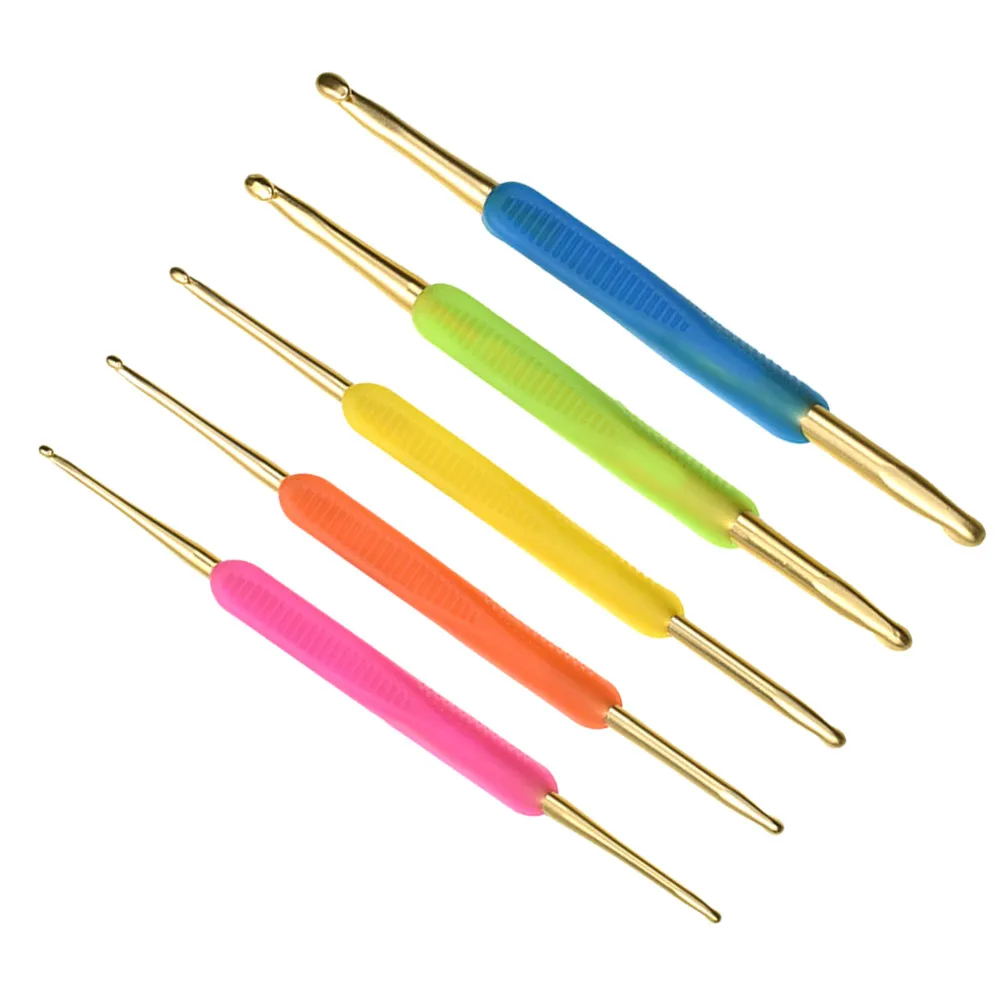 5Pcs Ergonomic Non-Stick Crochet Hooks Set Aluminum Smooth Glide for All Yarn Types Beginners to Pro Crafters DIY