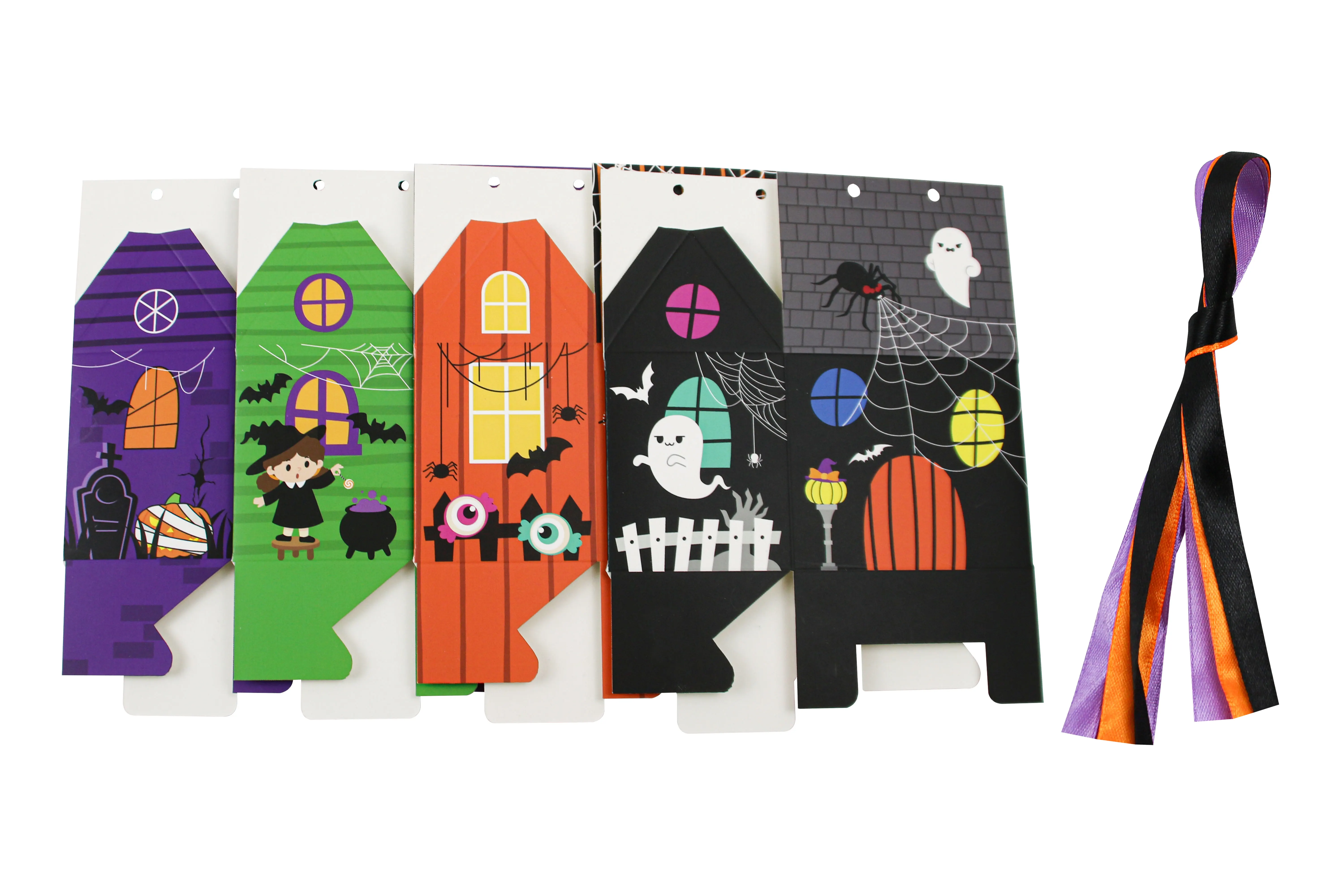 12/24 Stück Halloween Geisterhaus-Süßigkeitenboxen, Gruselige Papier-Leckereienboxen mit Band für Halloween-Partygeschenke, Süßes oder Saures ﻿ – Detail 1