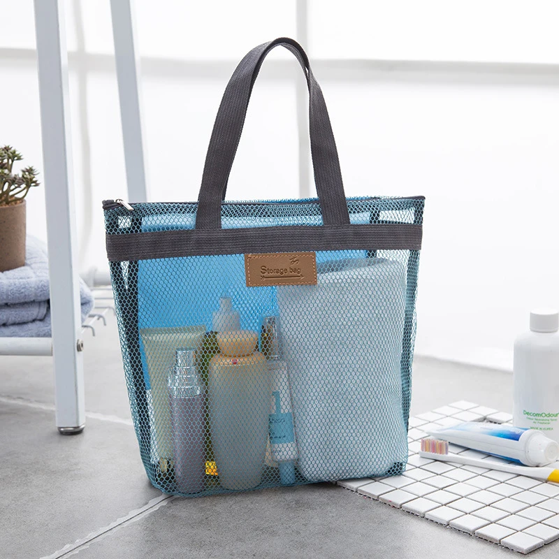 Saco de malha grande capacidade reutilizável crianças brinquedos sacos de armazenamento saco de praia feminino organizador de maquiagem bolsa de compras saco de lavagem de natação
