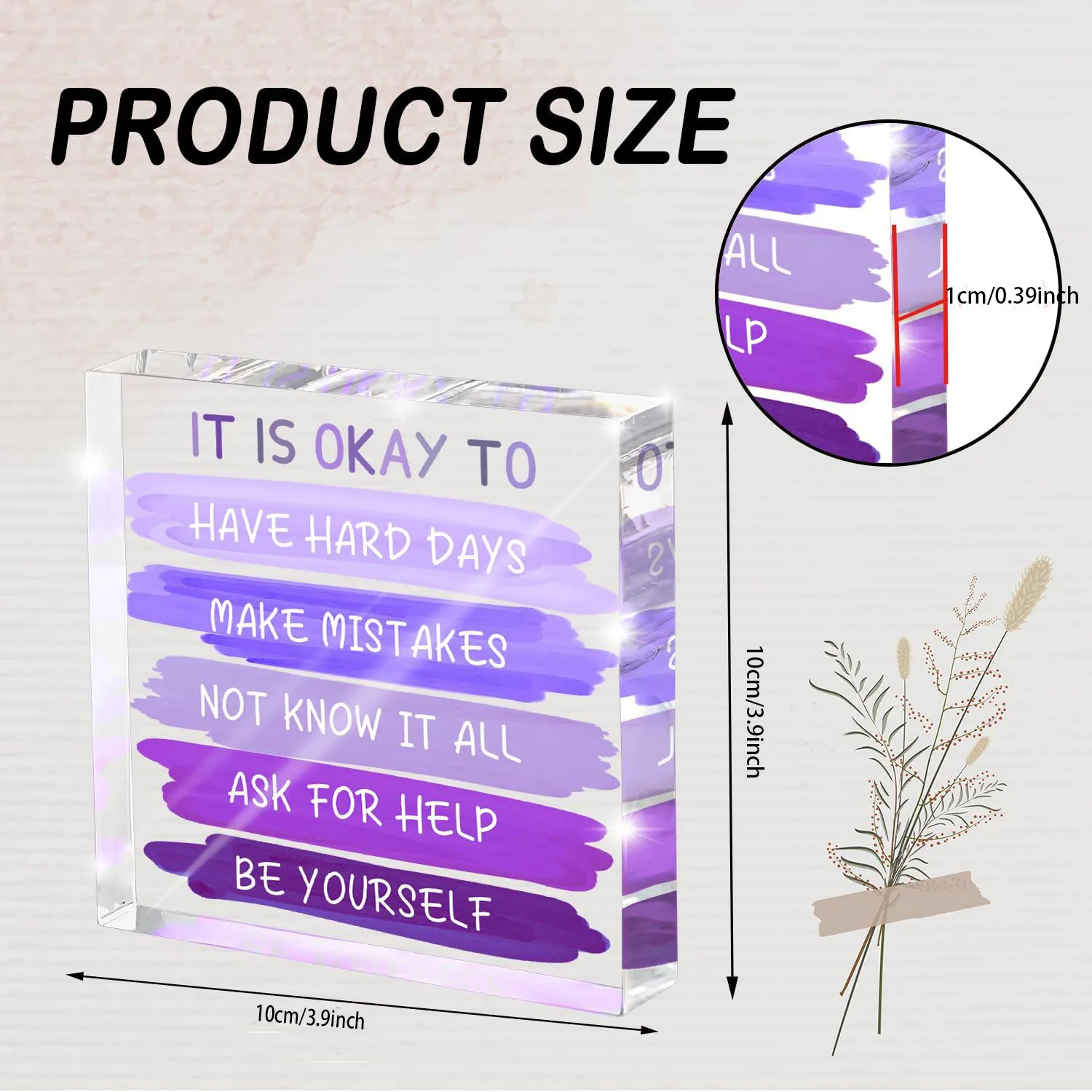 Mental Health “It Is Okay to...” Desk Sign - 4x4 Inch Purple Acrylic Affirmation Decor for Women, Therapy Office Decor