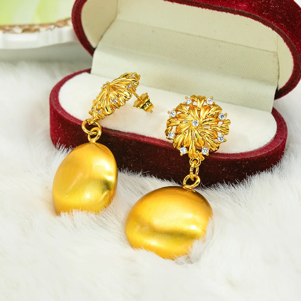 YTJX 18K vergoldete florale Zirkon-Ohrhänger, runde, mattgoldfarbene Ohrhänger für Damen, luxuriöses Geschenk für Abendpartys – Detail 4