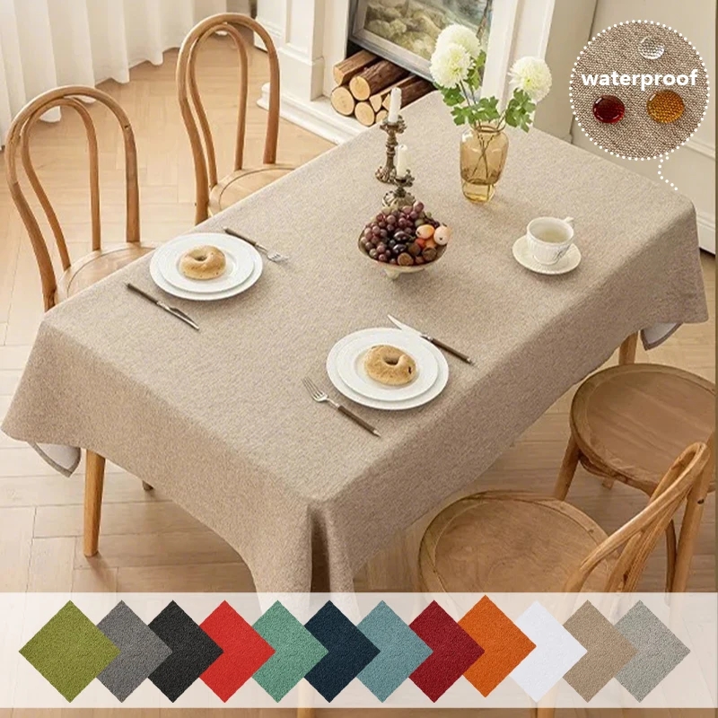 

Imitation Linen Stain Resistant Tablecloth Solid Color Rectangular Dining Table Tablecloth Waterproof Oil Resistant and Washable