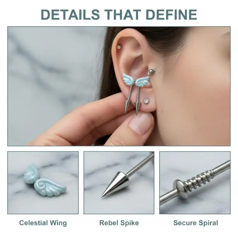 Sweet Angel's Wings Stainless Steel Ear Bone Nail Cute Stud Earrings For Women Body Puncture Accessories