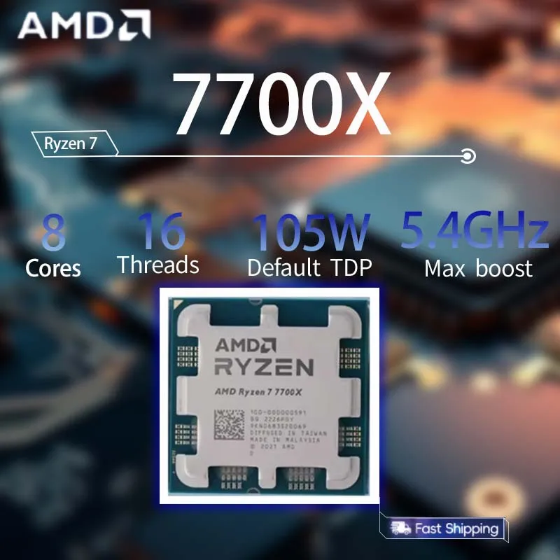 

AMD Ryzen 7 7700X CPU Processor R7 7700X 8-Core 16-Thread 5NM DDR5 L2=8M L3=32M CPU Socket AM5 TDP 105 CPU used