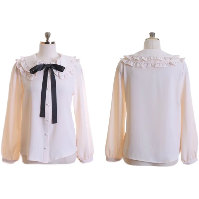 New Long Sleeve Bow Doll Collar Women Shirt Chiffon Shirt Blouse Women Tops Blouses Shirts Blusas Para Mujer Camisas 2024 M115