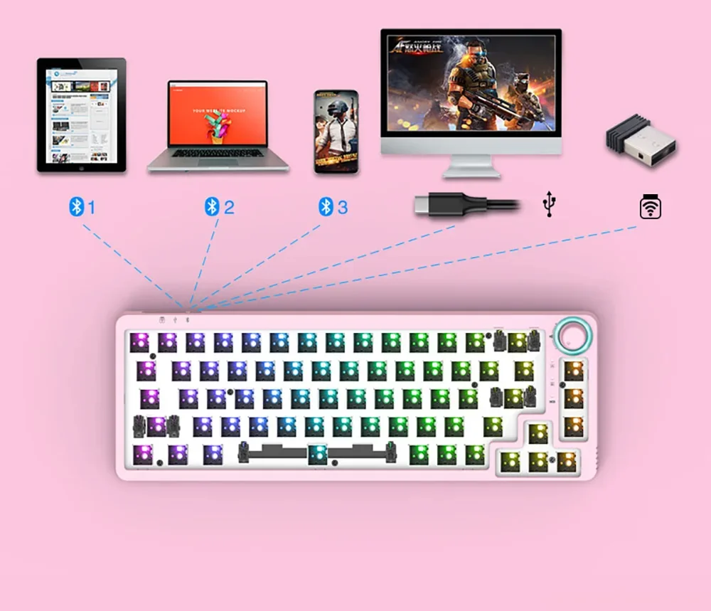 

for TM 680 TM680 RGB 3 Mode Hotswappable 60% Key Hot Swapable Mechanical Keyboard Kit with Knob