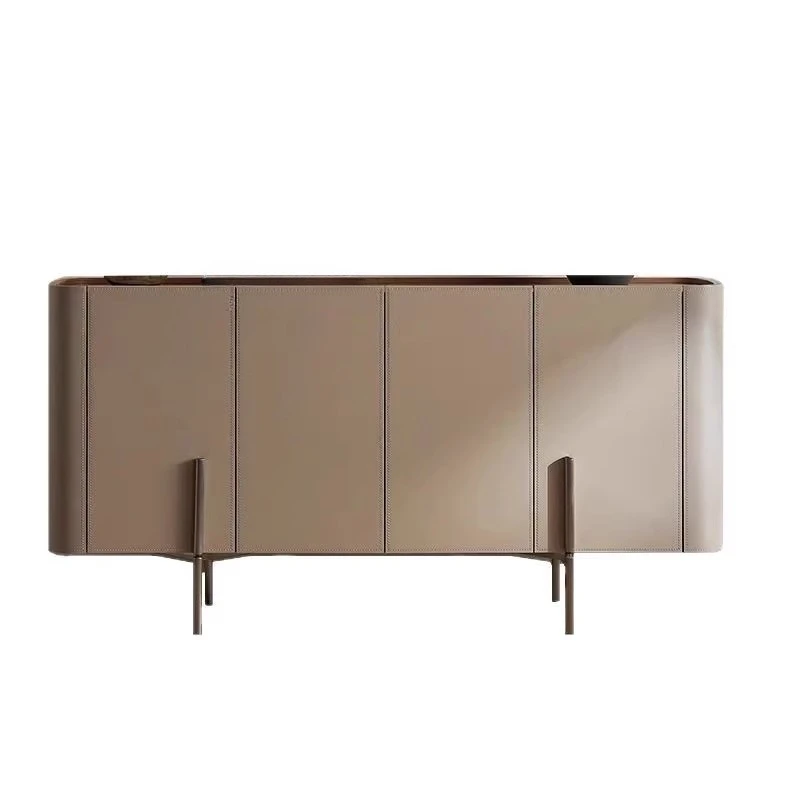 خزانة جانبية لتناول الطعام من ألواح الصخور الإيطالية البسيطة، غرفة معيشة منزلية صغيرة، خزانة جلدية من الخشب الصلب، #4